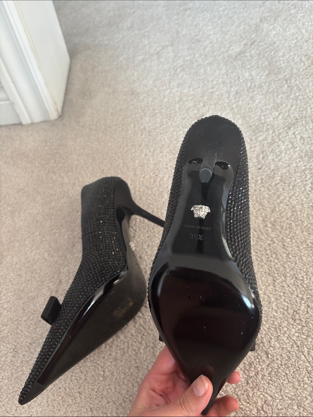 Versace Black Crystal-Embellished Pointed Toe Stiletto Pumps / authentic - Picture 5 of 5